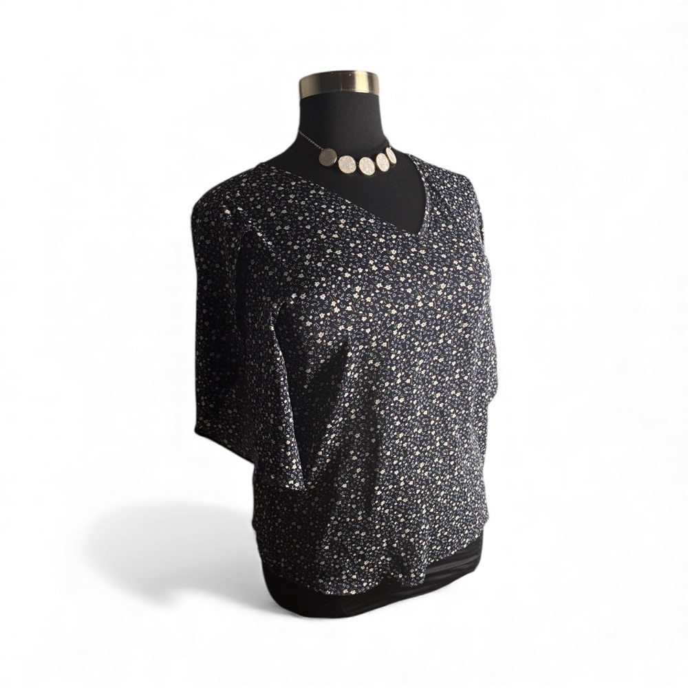 JOUICA PULLOVER Petal sleeve Floral Blouse Navy floral cottage core Boho Chic L